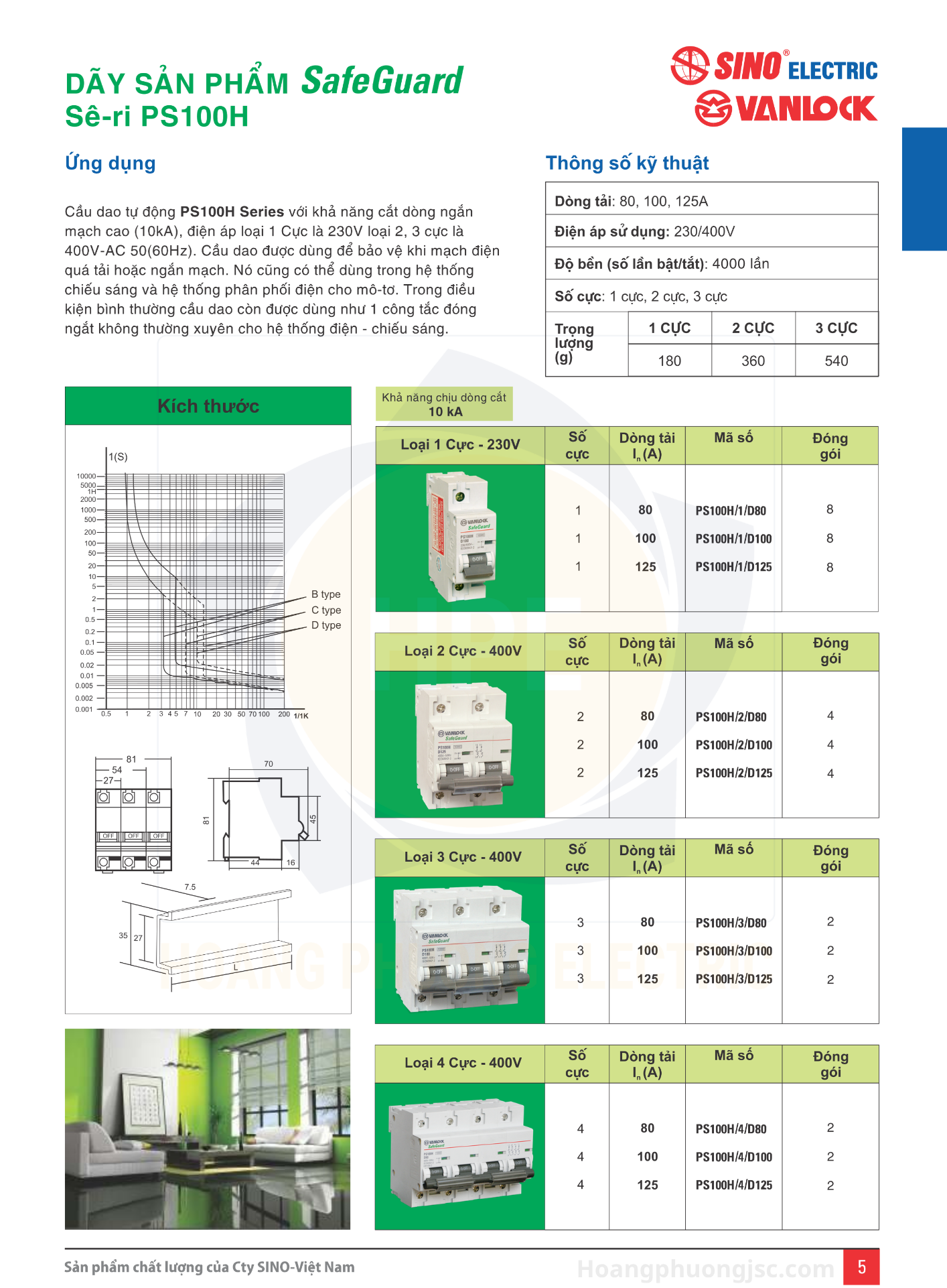 PS100H/2/D80 | Aptomat MCB 2P 80A 10kA Vanlock