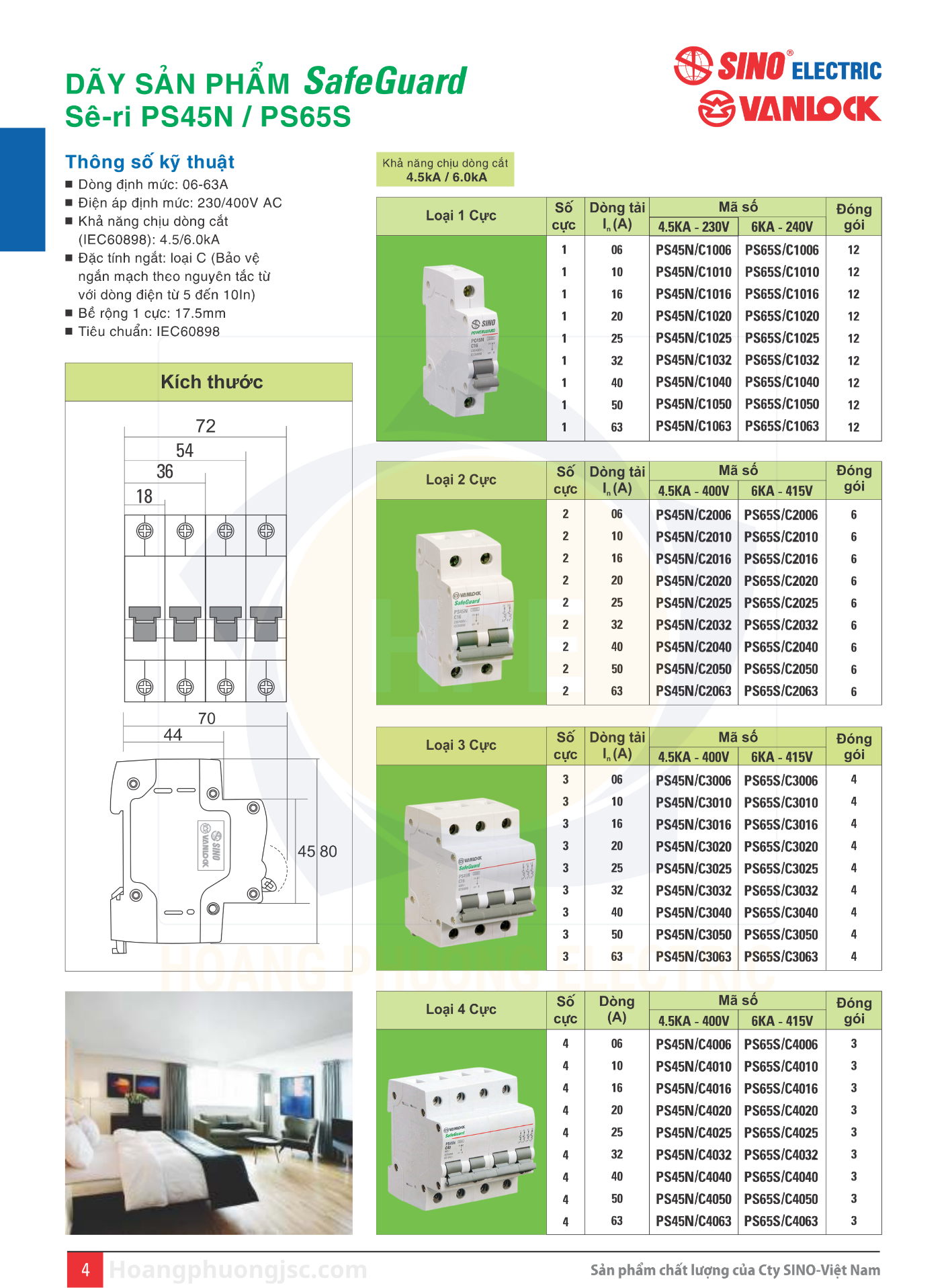 PS45N/C1006 | Aptomat MCB 1P 6A 4.5kA Vanlock