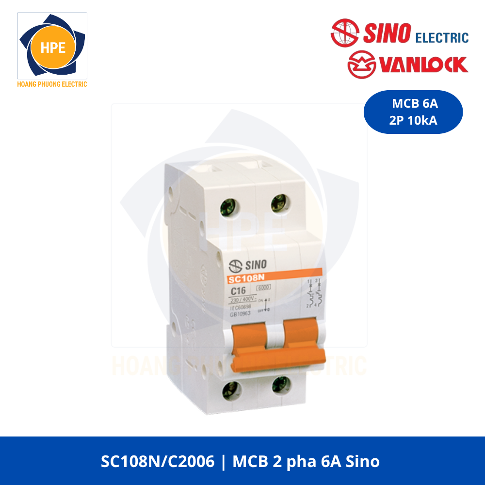 SC108N/2006 MCB 2P 6A 10kA Sino