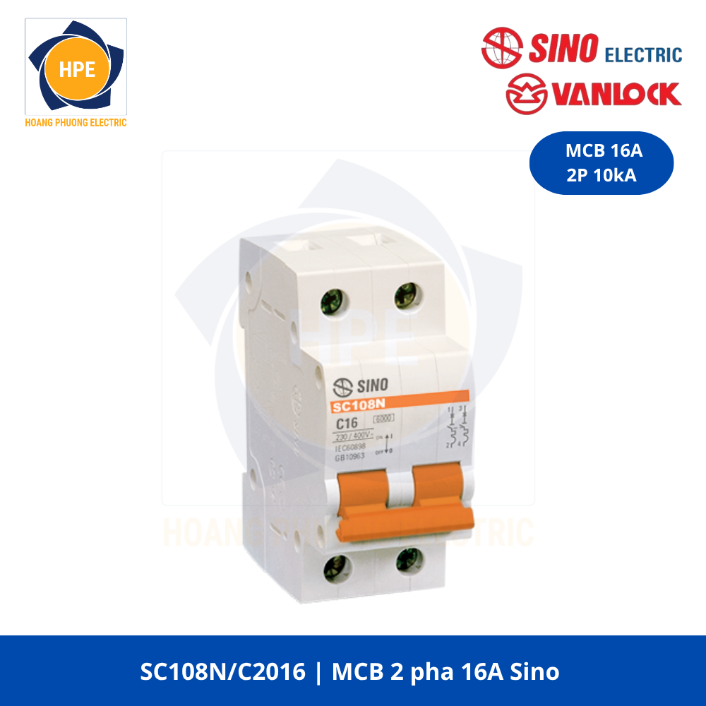 SC108N/2016 MCB 2P 16A 10kA Sino