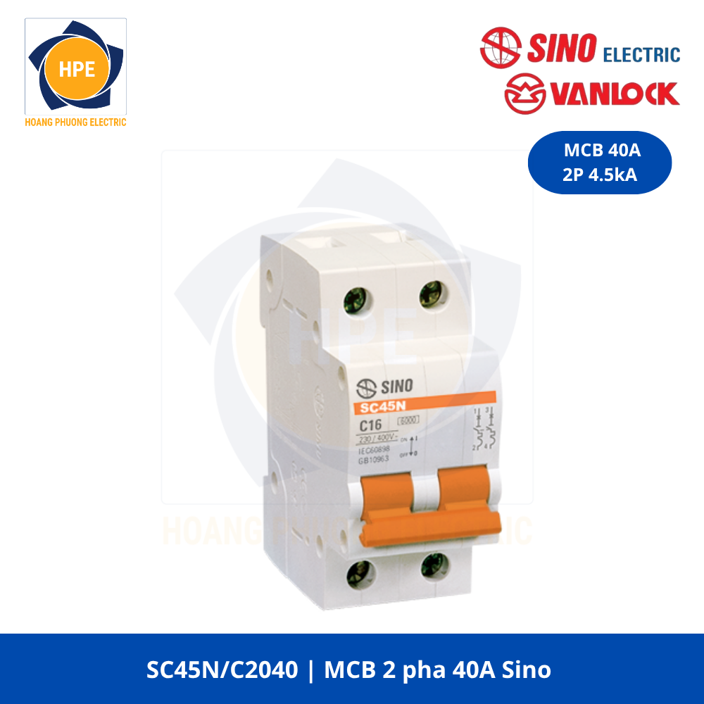 SC45N/2040 MCB 2P 40A 4.5kA Sino