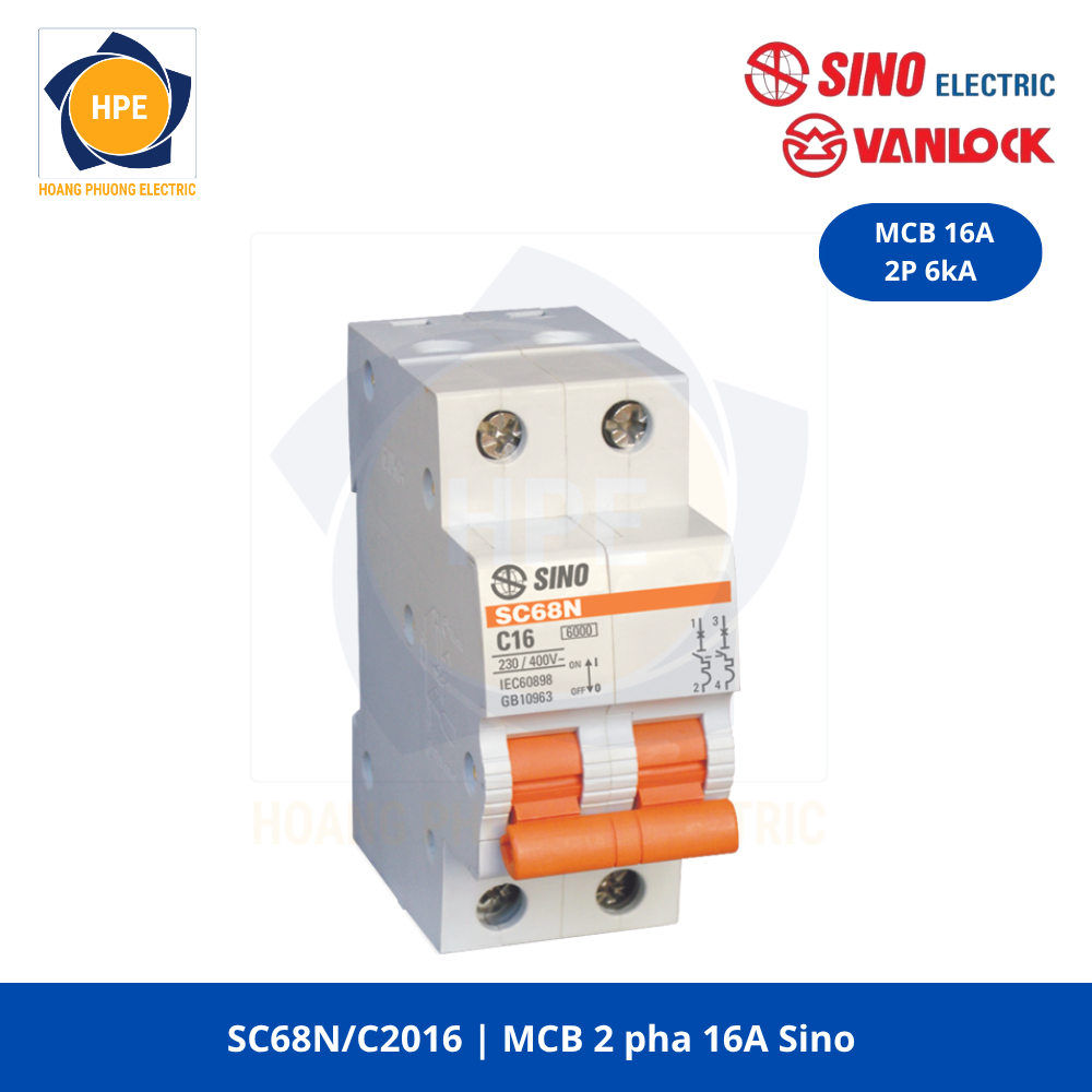 SC68N/2016 MCB 2P 16A 6kA Sino