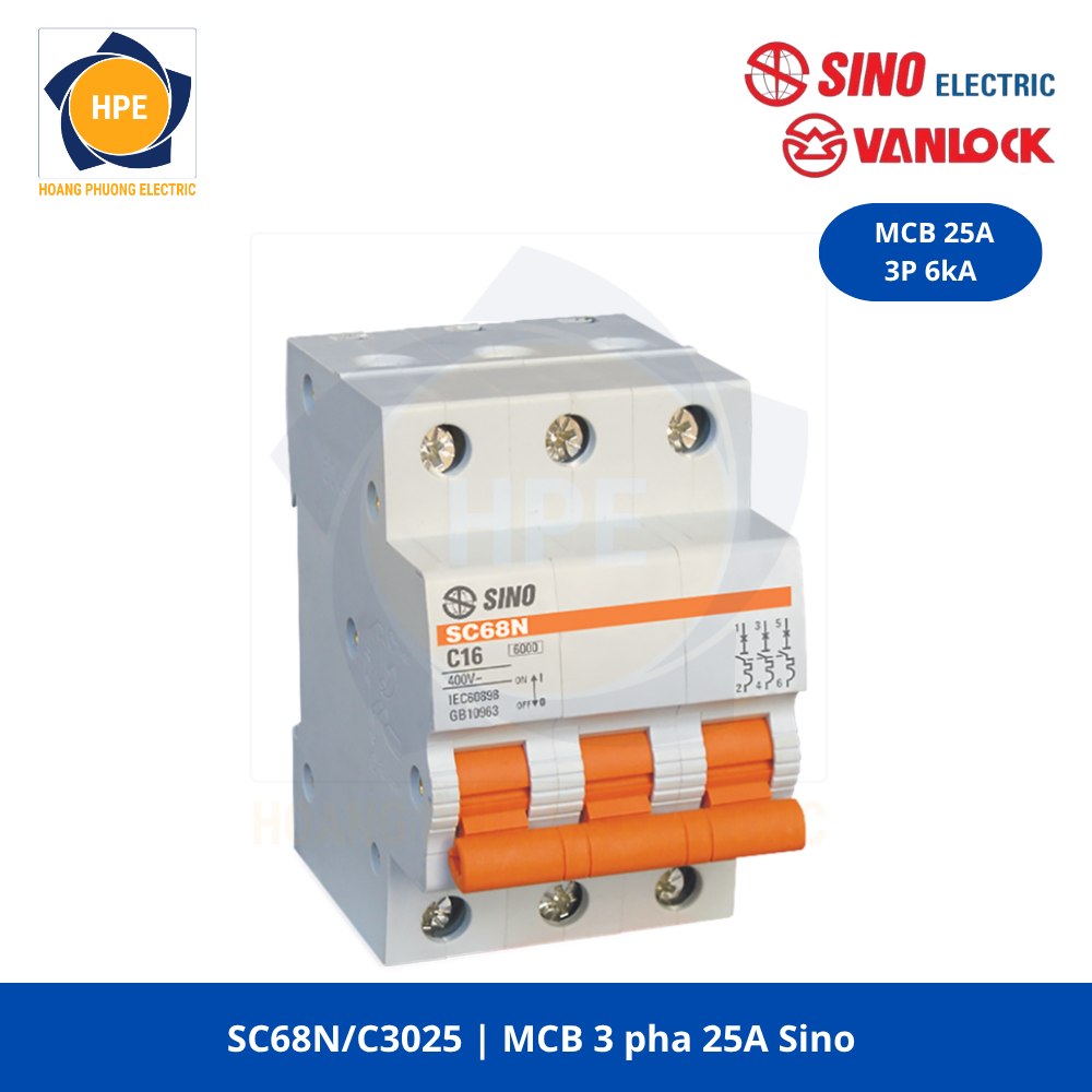 SC68N/3025 MCB 3P 25A 6kA Sino
