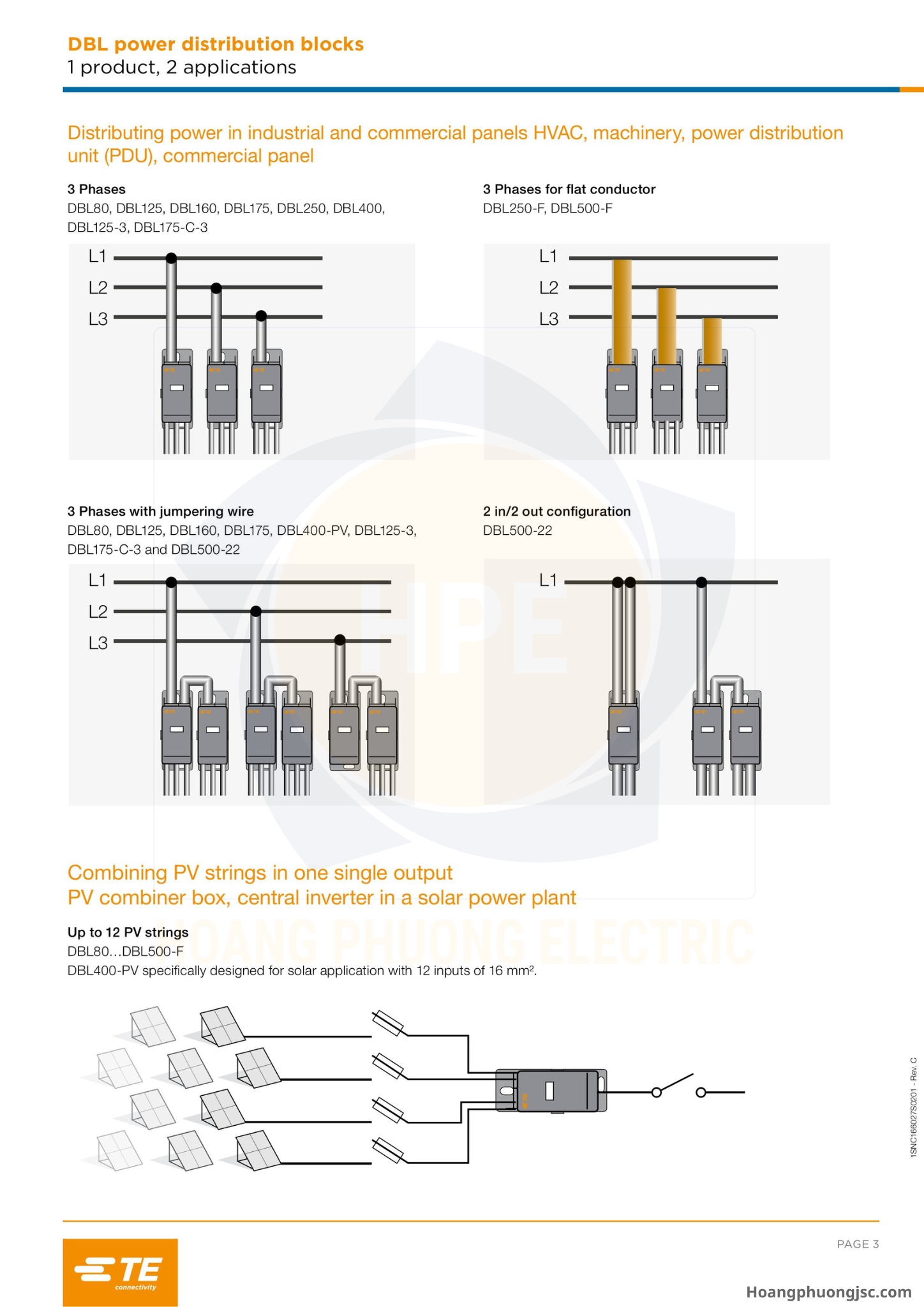 Cầu đấu chia nguồn TE (còn gọi là khối phân phối nguồn hay Power Distribution Blocks DBL của TE Connectivity / Entrelec) là phụ kiện lắp tủ điện dùng để chia dây nguồn chính từ aptomat (CB) tổng ra các CB nhánh.
