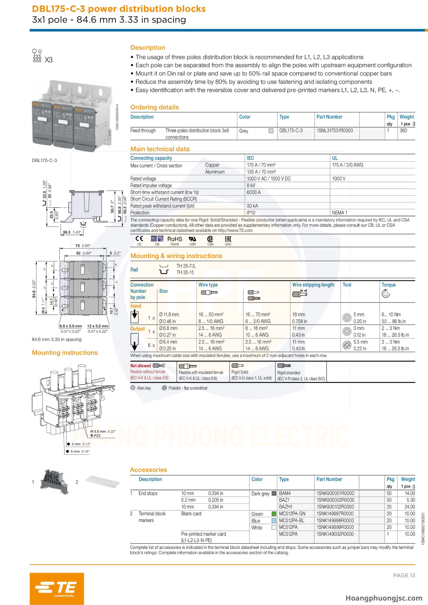Cầu đấu chia nguồn TE (còn gọi là khối phân phối nguồn hay Power Distribution Blocks DBL của TE Connectivity / Entrelec) là phụ kiện lắp tủ điện dùng để chia dây nguồn chính từ aptomat (CB) tổng ra các CB nhánh.