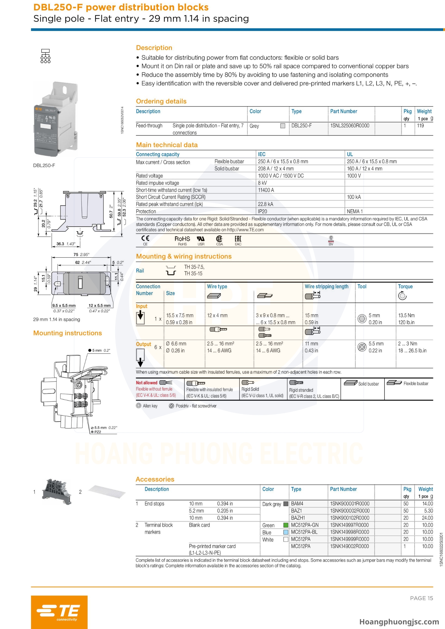Cầu đấu chia nguồn TE (còn gọi là khối phân phối nguồn hay Power Distribution Blocks DBL của TE Connectivity / Entrelec) là phụ kiện lắp tủ điện dùng để chia dây nguồn chính từ aptomat (CB) tổng ra các CB nhánh.