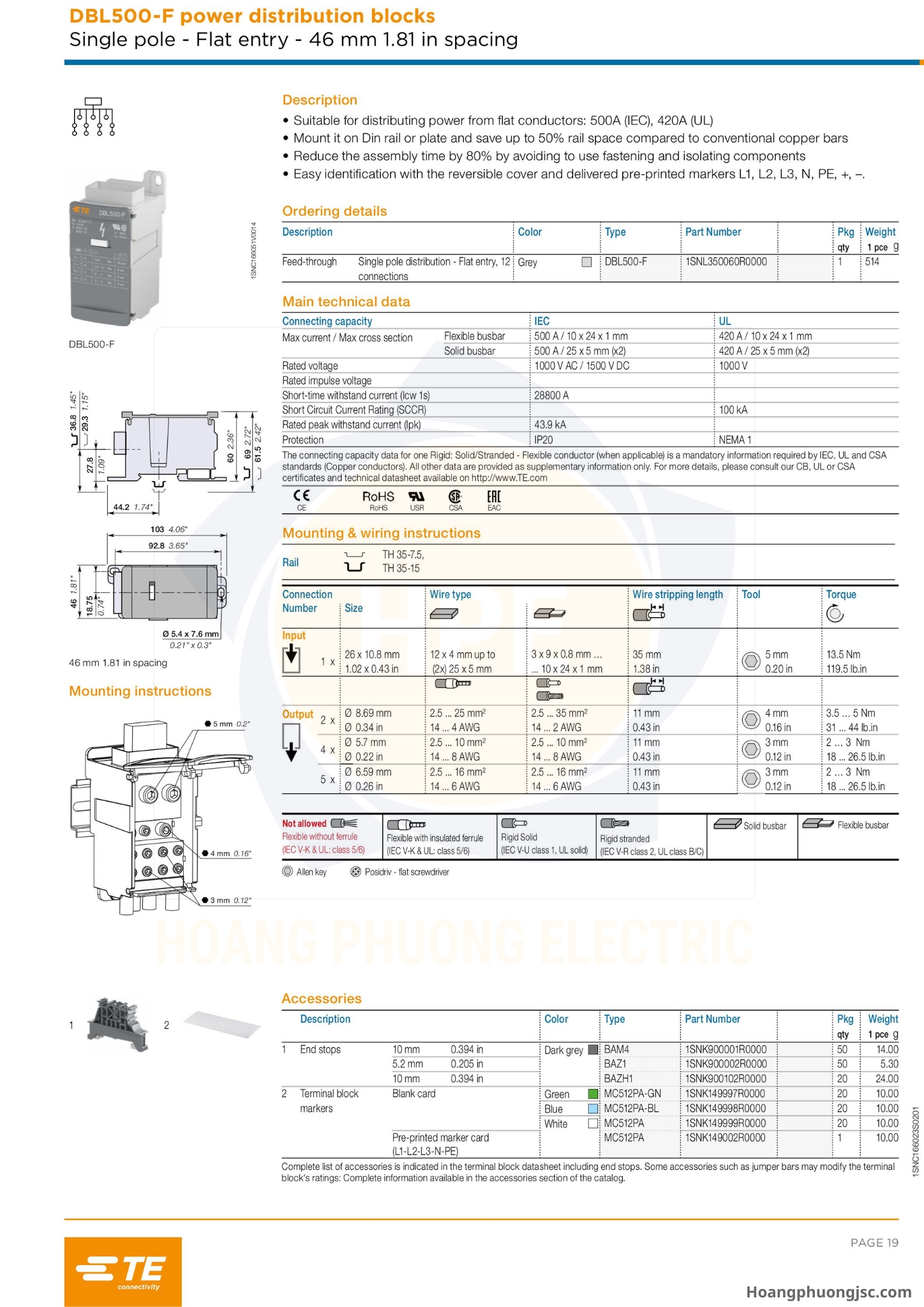 Cầu đấu chia nguồn TE (còn gọi là khối phân phối nguồn hay Power Distribution Blocks DBL của TE Connectivity / Entrelec) là phụ kiện lắp tủ điện dùng để chia dây nguồn chính từ aptomat (CB) tổng ra các CB nhánh.