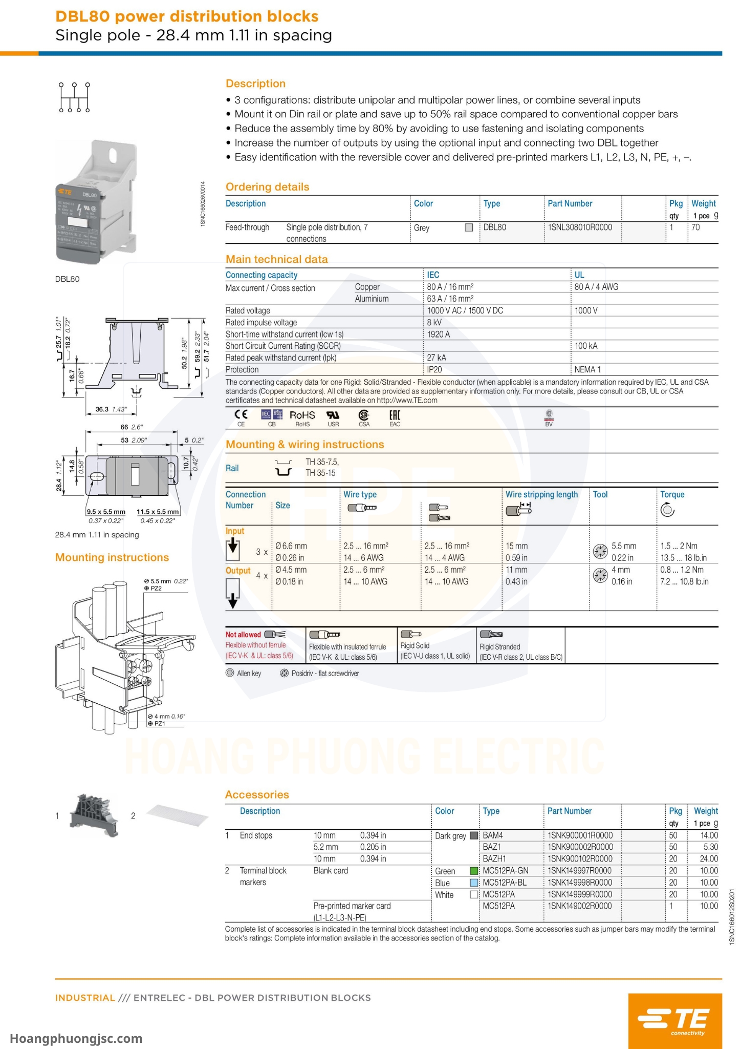 Cầu đấu chia nguồn TE (còn gọi là khối phân phối nguồn hay Power Distribution Blocks DBL của TE Connectivity / Entrelec) là phụ kiện lắp tủ điện dùng để chia dây nguồn chính từ aptomat (CB) tổng ra các CB nhánh.