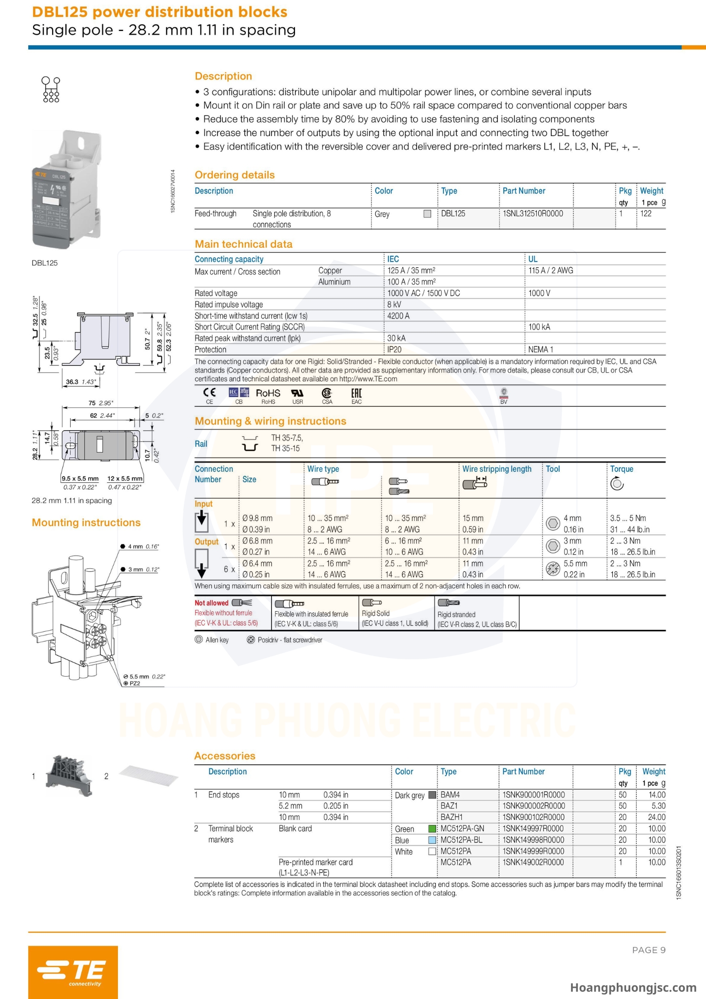 Cầu đấu chia nguồn TE (còn gọi là khối phân phối nguồn hay Power Distribution Blocks DBL của TE Connectivity / Entrelec) là phụ kiện lắp tủ điện dùng để chia dây nguồn chính từ aptomat (CB) tổng ra các CB nhánh.