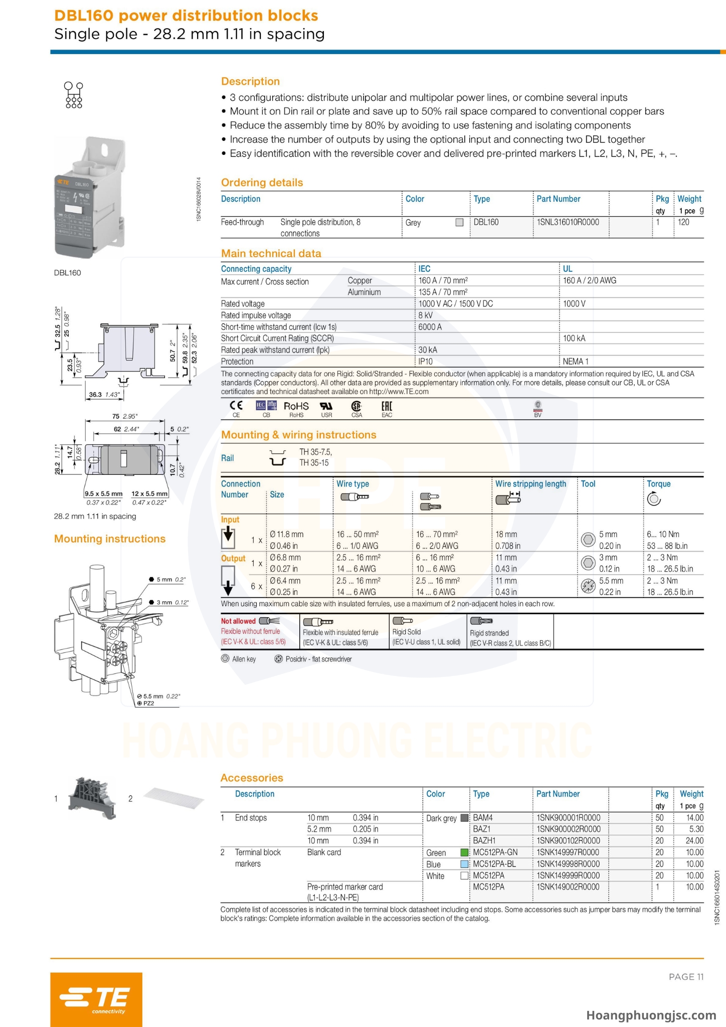 Cầu đấu chia nguồn TE (còn gọi là khối phân phối nguồn hay Power Distribution Blocks DBL của TE Connectivity / Entrelec) là phụ kiện lắp tủ điện dùng để chia dây nguồn chính từ aptomat (CB) tổng ra các CB nhánh.