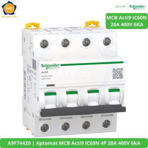 A9F74420 Aptomat MCB Acti9 iC60N 4P 20A 400V 6kA