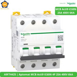 A9F74425 Aptomat MCB Acti9 iC60N 4P 25A 400V 6kA