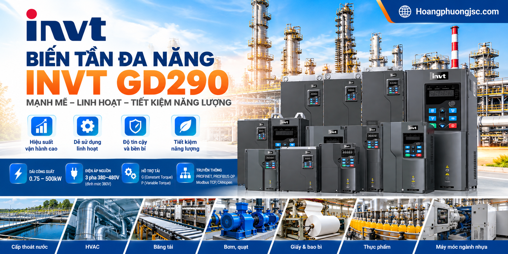 Biến tần INVT GD290 Goodrive290 điều khiển động cơ hiệu quả, hỗ trợ tải G/P, tiết kiệm năng lượng. Tìm hiểu mã hàng và thông số kỹ thuật.