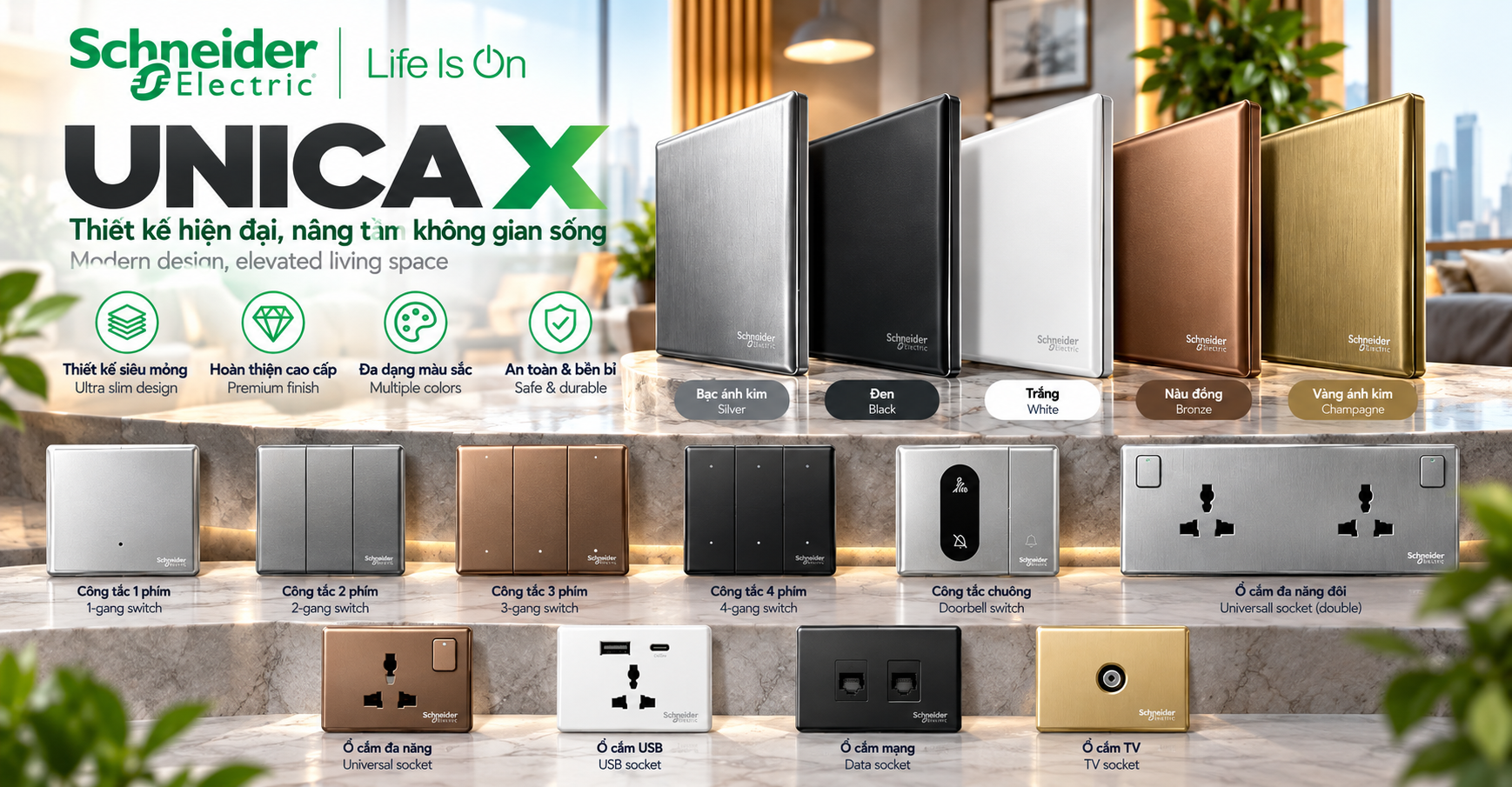 Công tắc ổ cắm Unica X Schneider