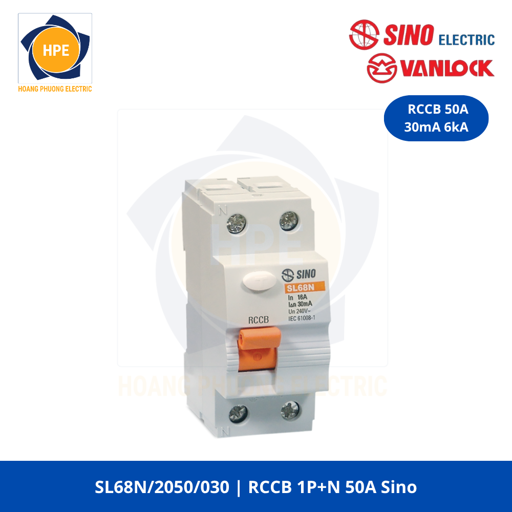 SL68N/2050/030 RCCB 1P+N 50A 6kA 30mA Sino