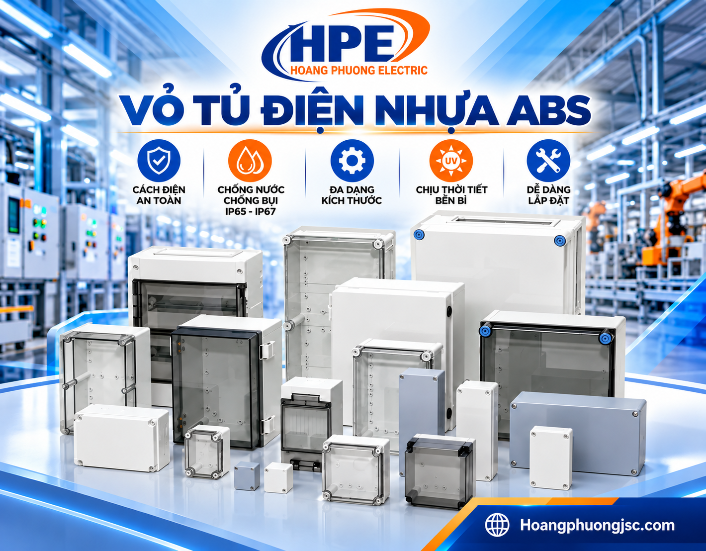 Tủ điện nhựa ABS là loại vỏ tủ làm từ nhựa kỹ thuật nhiệt dẻo ABS, dùng để chứa và bảo vệ các thiết bị điện khỏi tác động của môi trường.