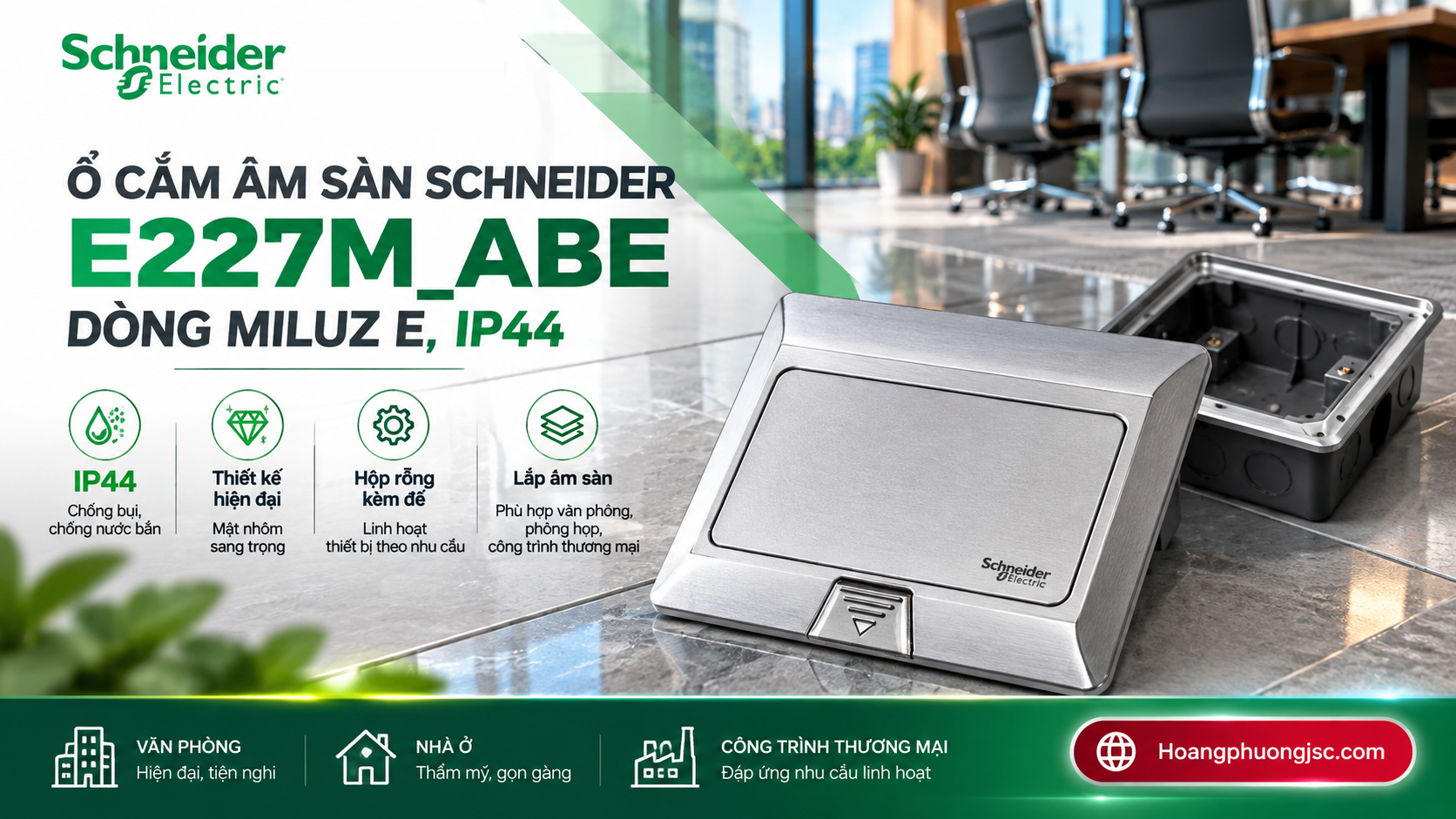 Ổ cắm âm sàn Schneider E227M_ABE dòng Miluz E, IP44